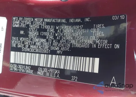 2011 Toyota Sienna Xle V6 from USA, damaged, VIN 5TDYK3DC3BS020651